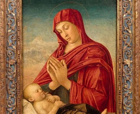 Dettaglio della Madonna con Bambino dell'Accademia Carrara, evidenziando la tecnica a tempera magra