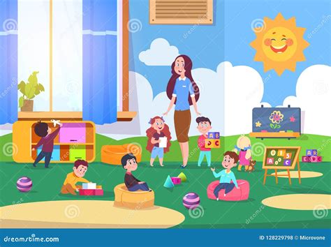 Illustrazione di bambini che imparano in un ambiente accogliente e moderno