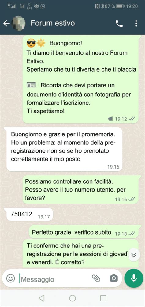 Schermata di una chat, esempio di messaggi intimi