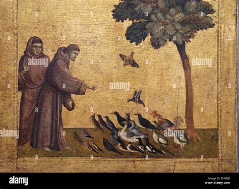 Illustrazione di San Francesco d'Assisi che parla agli uccelli o doma il lupo di Gubbio.