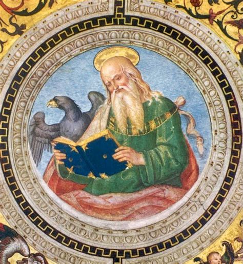 Moneta antica con San Giovanni Evangelista e il suo simbolo