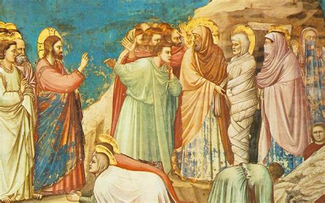 Rappresentazione iconografica del miracolo di Gesù che richiama Lazzaro fuori dal sepolcro.