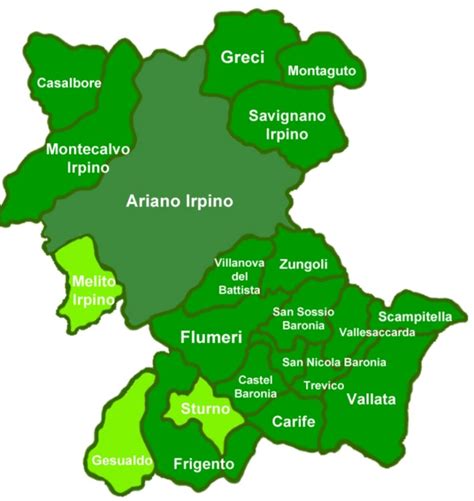 Mappa storica dell'area della Valle dell'Ufita con evidenziato Villanova del Battista