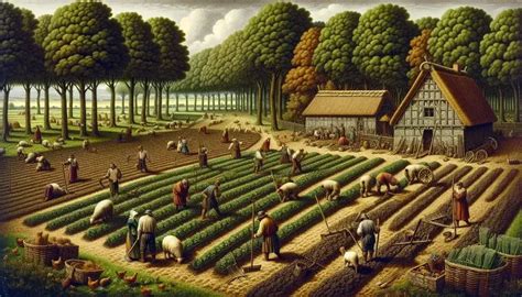 Illustrazione storica di un villaggio medievale o insediamento rurale