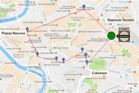 Mappa del percorso a piedi da San Giovanni in Laterano a Santa Maria Maggiore, Roma