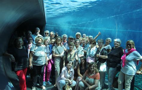 Foto di gruppo di persone disabili in visita all'Acquario di Genova