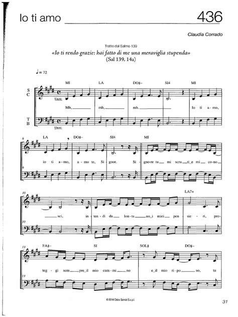 Spartito del canto Io Ti Amo Gesù con indicazioni degli accordi per chitarra