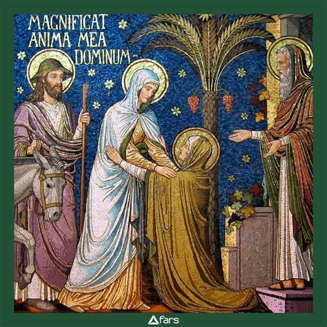 illustrazione di Maria che canta il Magnificat con Elisabetta