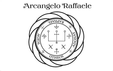 Illustrazione del sigillo dell'Arcangelo Raffaele con dettagli simbolici.
