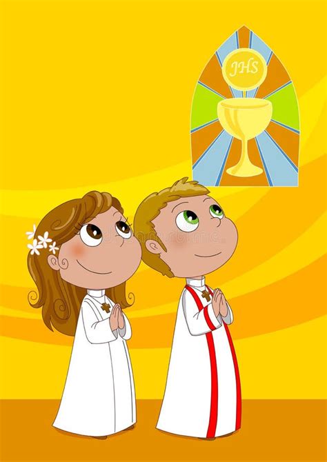 Illustrazione di bambini che si preparano alla Prima Comunione