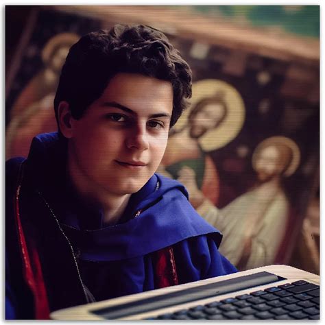 Immagine di giovani che leggono o sono al computer con un riferimento a Carlo Acutis