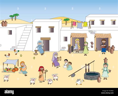 Illustrazione di una famiglia a Nazareth al tempo di Gesù