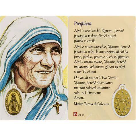 Schema illustrativo: I tre pilastri della spiritualità di Madre Teresa: Preghiera, Umiltà e Servizio.