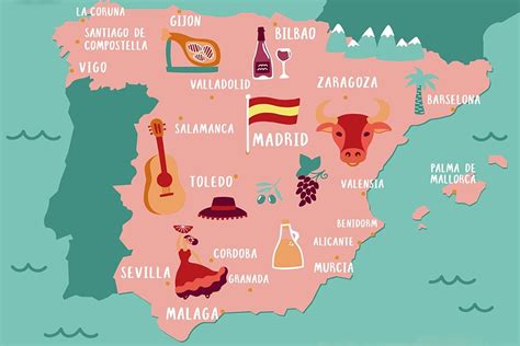 Mappa della Spagna con Valladolid, Paray-le-Monial e altre località chiave per la devozione al Sacro Cuore