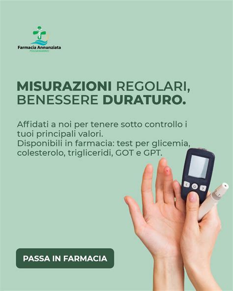 Infografica: tipologie di test rapidi disponibili in farmacia (glicemia, colesterolo, creatinina)