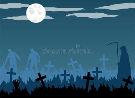 Illustrazione del cimitero con gli zombie e il custode armato