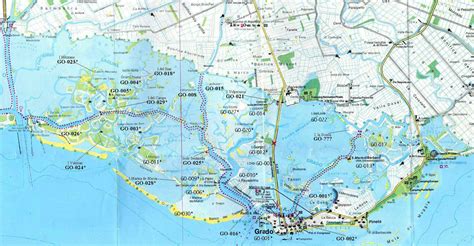 Mappa della laguna di Grado con l'isola di Barbana evidenziata