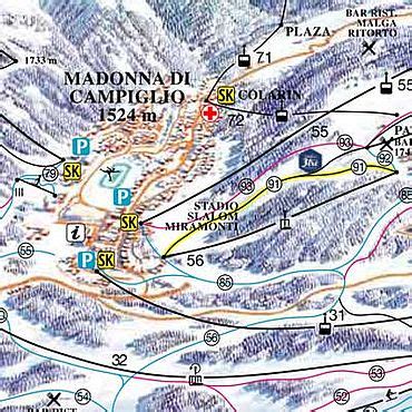 Mappa della zona di Madonna di Campiglio con l'Hotel Cozzio e le attrazioni principali evidenziate