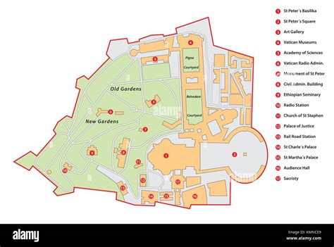 Mappa della Città del Vaticano con aree abitative circostanti