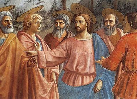 Gesù insegna, circondato da discepoli e persone, in una scena di parabole