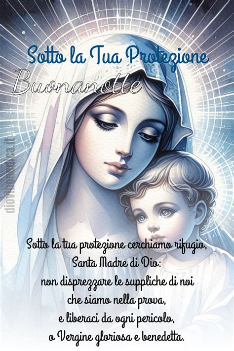 Immagine di buonanotte religiosa con la Madonna in preghiera, veste decorata e sfondo luminoso