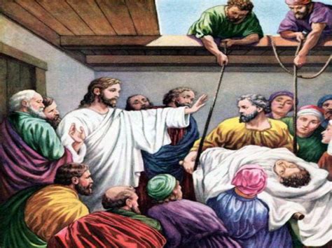 Gesù che perdona e guarisce il paralitico, con la folla e gli scribi intorno