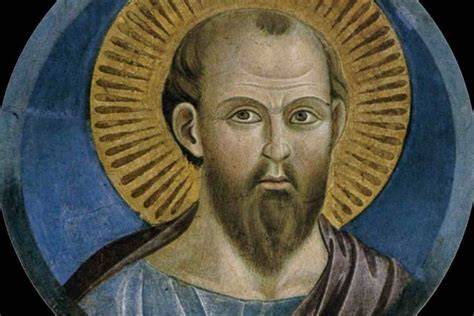 San Paolo che scrive una lettera, con sfondo che suggerisce la Chiesa