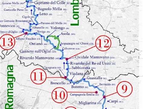 Mappa del percorso del Cammino di Santa Giulia con evidenziato il passaggio nel territorio di Cicognara