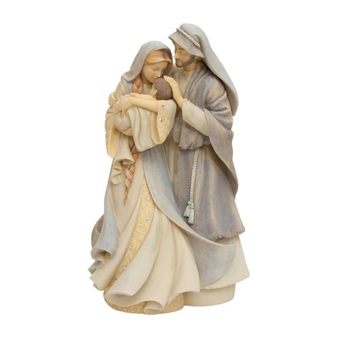 Soprammobile raffigurante la Sacra Famiglia, in resina e tessuto, con dettagli curati.