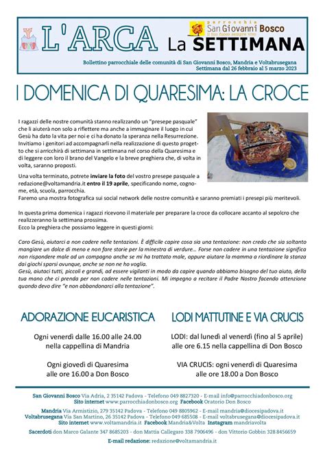 copertina del bollettino parrocchiale con date recenti