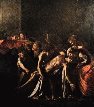 Dettaglio della Resurrezione di Lazzaro di Caravaggio, con enfasi sull'uso drammatico della luce e sulle espressioni dei personaggi.