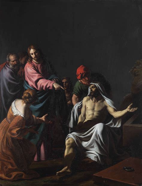 La Resurrezione di Lazzaro di Alessandro Turchi, mostrando l'uso della lavagna come supporto e l'influenza caravaggesca.