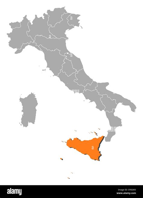 Mappa dell'Italia con evidenziata la Sicilia come principale area di diffusione del culto di Santa Venera.