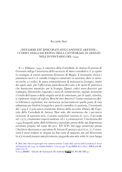 Inventario della sacrestia della Cattedrale di Arezzo (1444)