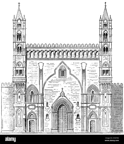 Illustrazione storica della cattedrale normanna di Palermo prima delle modifiche barocche