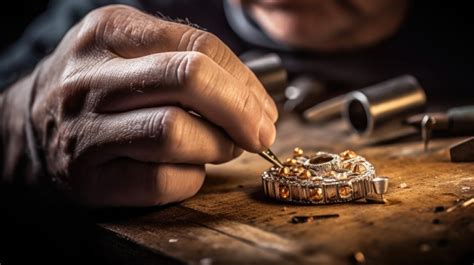 Dettaglio di un artigiano orafo che lavora un ciondolo o un rosario in oro