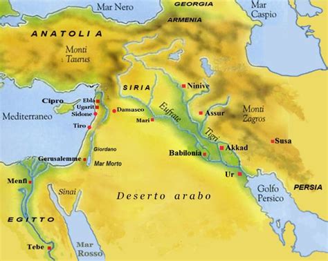Mappa del Vicino Oriente Antico con le aree di Mesopotamia, Egitto e Canaan