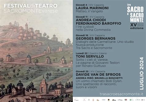 Locandina del festival Tra Sacro e Sacro Monte con il calendario degli eventi di luglio