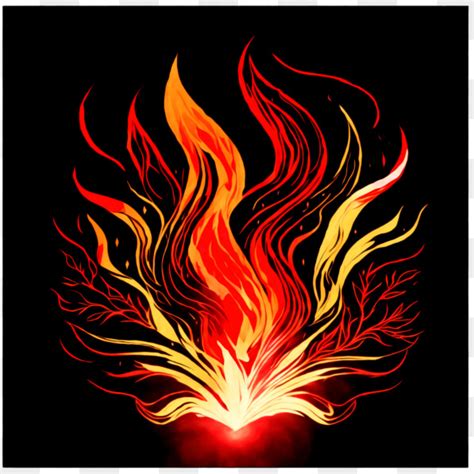 Rappresentazione stilizzata di un antico focolare con fiamme che si levano verso il cielo, a simboleggiare il fuoco come elemento primordiale e fonte di vita.