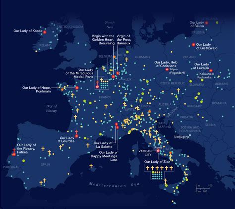 Mappa delle principali apparizioni mariane riconosciute dalla Chiesa