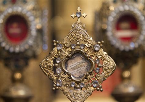 Thematic photo of saint relics being venerated, or a close-up of a reliquary
