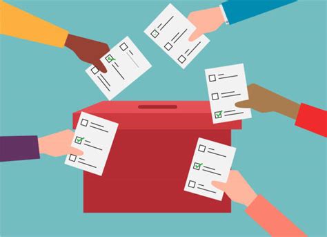 Illustrazione stilizzata di persone che votano e ricevono offerte di lavoro