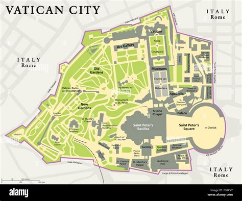 Mappa dello Stato della Città del Vaticano, evidenziando la sua piccola estensione territoriale nel cuore di Roma.