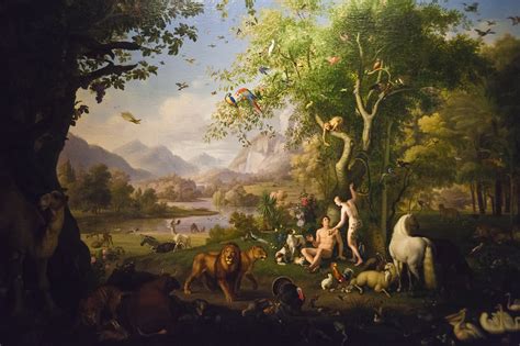 Incisione raffigurante Adamo ed Eva nel Paradiso terrestre