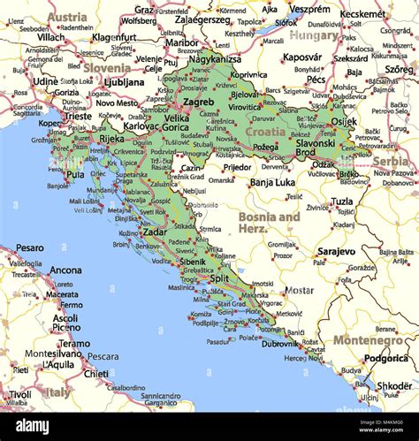 Mappa del percorso stradale tra Dubrovnik e Medjugorje con evidenziati i confini tra Croazia e Bosnia Erzegovina