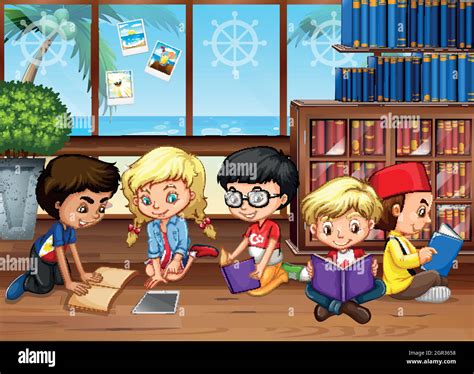 Bambini che leggono libri nella biblioteca del Polo Terramare
