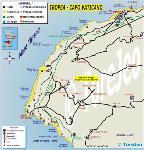 Mappa del promontorio di Capo Vaticano evidenziando la baia di Grotticelle