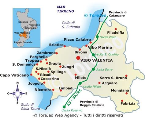 Mappa del territorio della Costa Tirrenica calabrese con indicazione della posizione della Clinica Santa Chiara a Paola