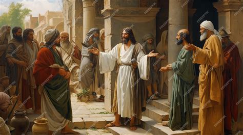 Raffigurazione di Gesù che parla ai farisei