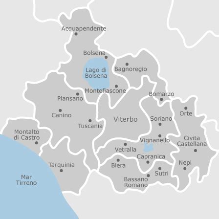 Mappa della Diocesi di Viterbo con i comuni inclusi